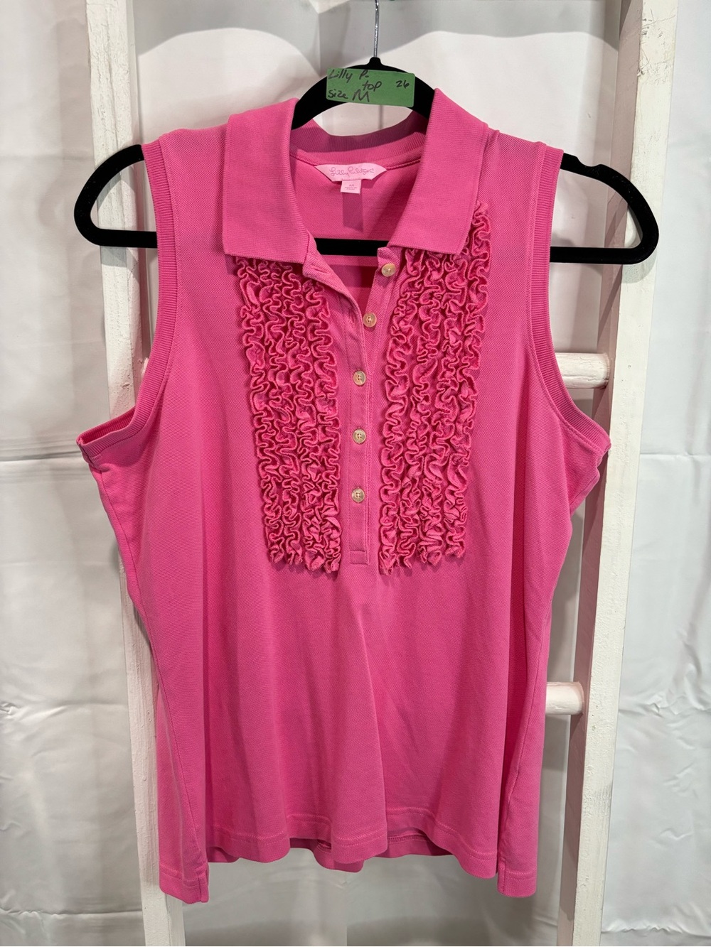 Lilly Pulitzer Pink Sleeveless Ruffle Polo